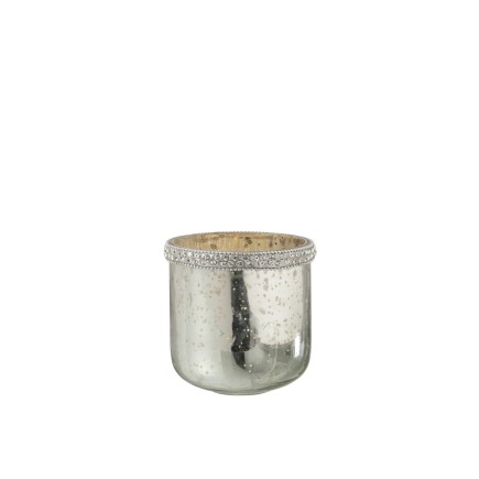 Photophore avec diamants en verre argent 10x10x10cm