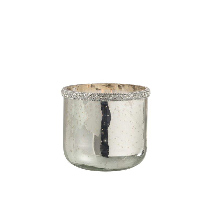 Portavelas con diamantes de vidrio plateado 14x14x14cm