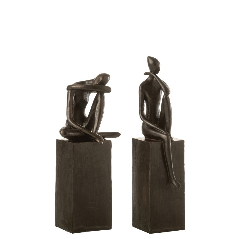 Lot de 2 personnages sur socle en céramique marron 14x11x37cm Lot de 2 personnages sur socle en céramique marron 14x11x37cm
