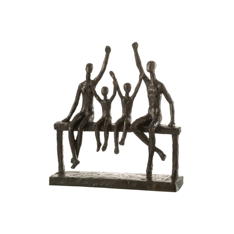 Personnages sur banc en résine marron 30x9x34 cm