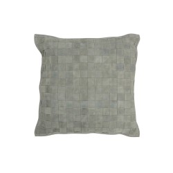 Coussin carré avec damier en cuir vert 45x45cm