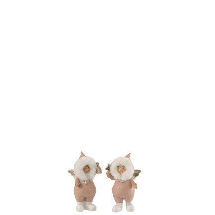 Set de 2 Anges de Noël en résine rose 9.5x5x13.5 cm
