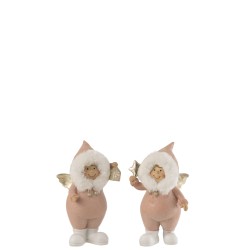 Conjunto de 2 Ángeles de Navidad de resina rosa de 13x9.5x22 cm