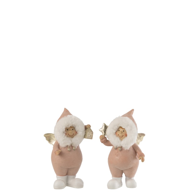 Set de 2 Anges de Noël en résine rose 13x9.5x22 cm Set de 2 Anges de Noël en résine rose 13x9.5x22 cm