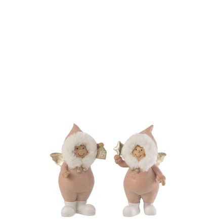 Conjunto de 2 Ángeles de Navidad de resina rosa de 13x9.5x22 cm
