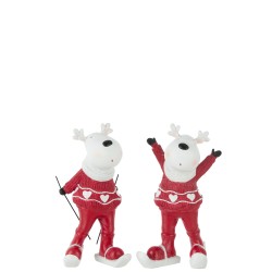 Assortiment de 2 rennes sur ski de couleur rouge et blanc