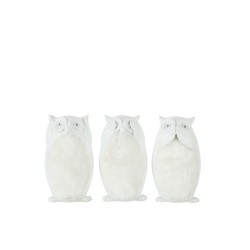 Set de 3 Hiboux de la sagesse en résine blanc 8.5x7x13.5 cm