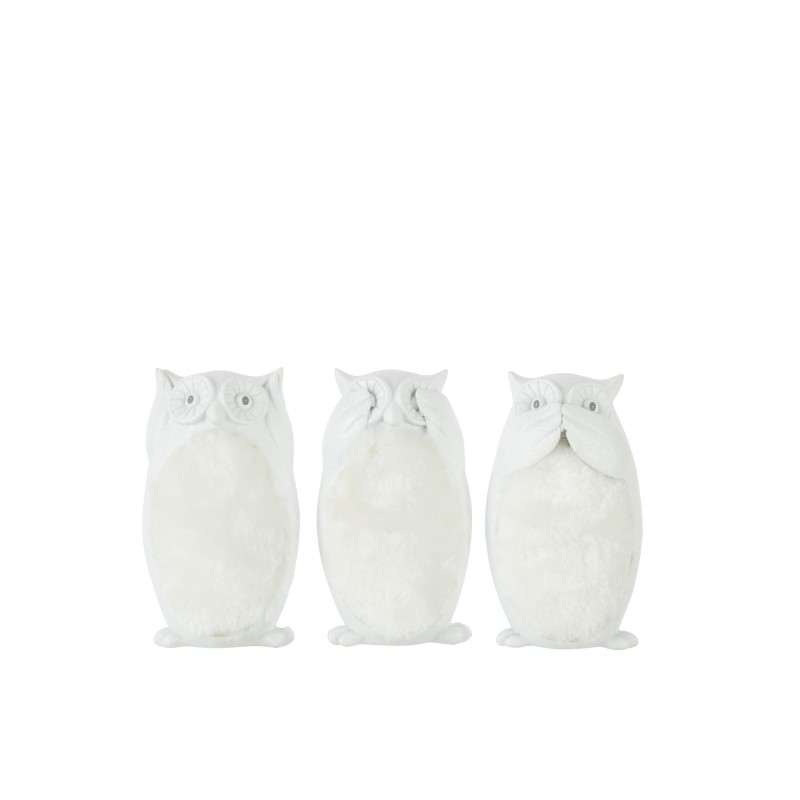 Set de 3 Hiboux de la sagesse en résine blanc 8.5x7x13.5 cm Set de 3 Hiboux de la sagesse en résine blanc 8.5x7x13.5 cm