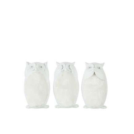 Set de 3 Hiboux de la sagesse en résine blanc 8.5x7x13.5 cm
