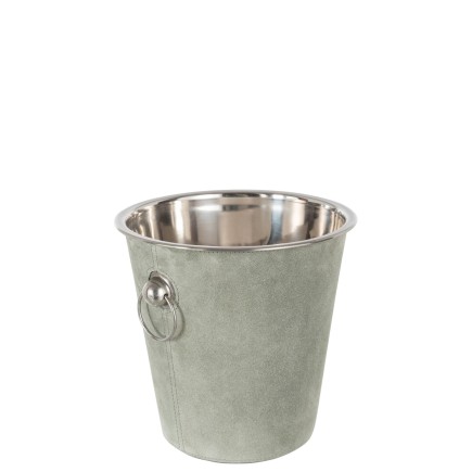 Seau à glace rond en métal et cuir vert D22cm
