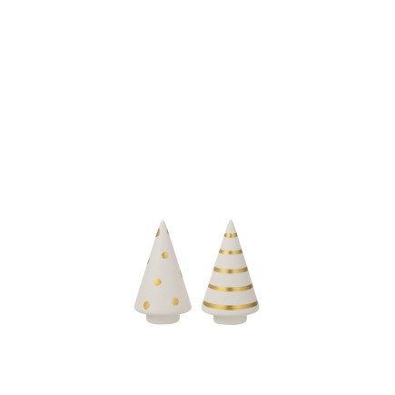 Lot de 2 arbres de Noël en céramique blanc et or 6x10cm