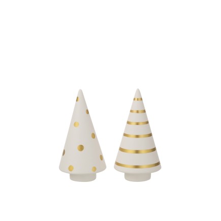 Lot de 2 arbres de Noël en céramique blanc et or 9x16cm