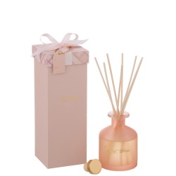 Huile parfumée 180ml avec bâtons en verre rose 8.5x8.5x23.5 cm