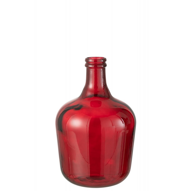 Jarrón de vidrio rojo en forma de damajuana de 26x26x42 cm