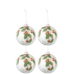 Boite de 4 boules de Noël en verre blanc 12x12x12 cm