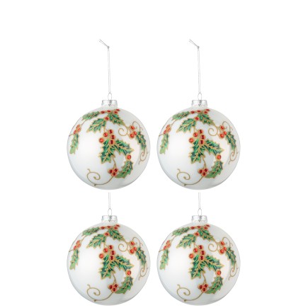 Boite de 4 boules de Noël en verre blanc 12x12x12 cm