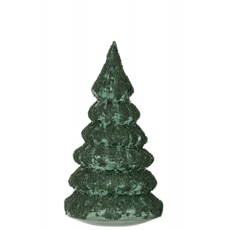 Sapin de Noël décoratif en verre vert givré 12x22cm