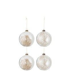 Boite de 4 boules de Noël en verre naturel 27.5x27.5x13.5 cm