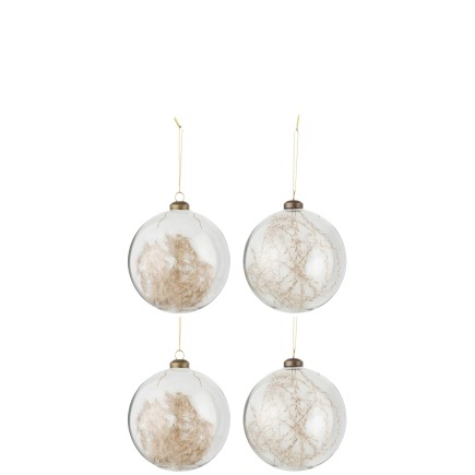 Boite de 4 boules de Noël en verre naturel 27.5x27.5x13.5 cm