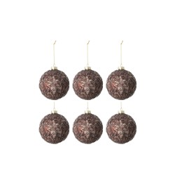 Boite de 6 boules de Noël en verre marron 8x8x8 cm