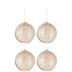Boite de 4 boules de Noël en verre champagne 12x12x12 cm