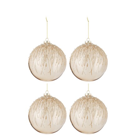Boite de 4 boules de Noël en verre champagne 12x12x12 cm