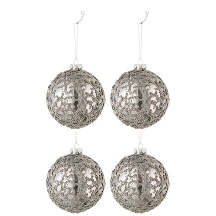 Boite de 4 boules de Noël en verre gris 10x10x10 cm