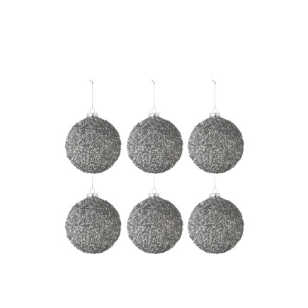Caja de 6 bolas de Navidad de vidrio gris 8x8x8 cm