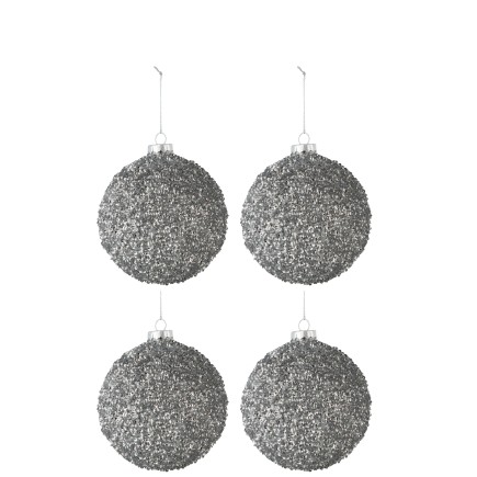 Boite de 4 boules de Noël en verre gris 10x10x10 cm