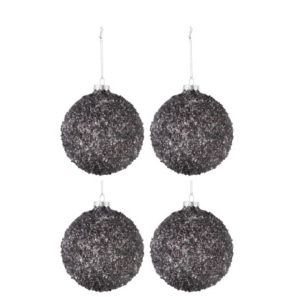 Boite de 4 boules de Noël en verre gris 10x10x10 cm