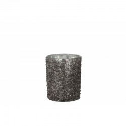 Photophore pailleté en verre gris anthracite 10x13cm