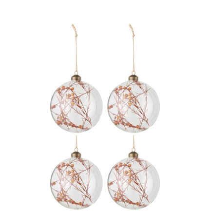 Boite de 4 boules de Noël en verre orange 12x12x12 cm