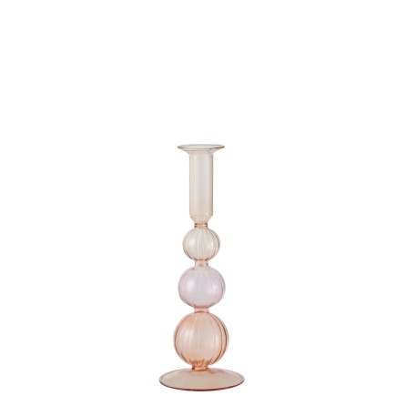 Bougeoir 3 boules en verre rose orange 9x25cm