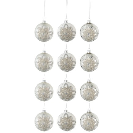 Boite de 12 boules de Noël en verre argent 8x8x10 cm
