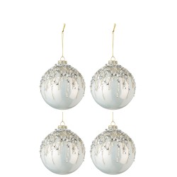 Boite de 4 boules de Noël en verre blanc 10.5x10.5x12.5 cm