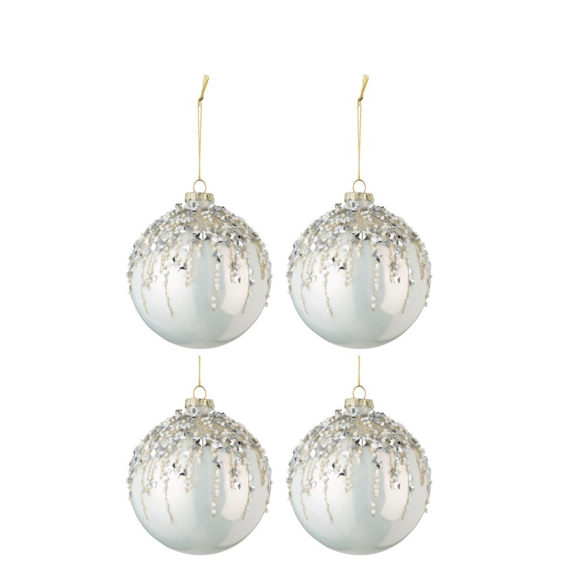 Boite de 4 boules de Noël en verre blanc 10.5x10.5x12.5 cm
