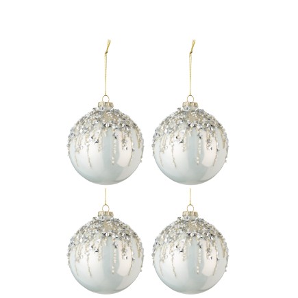 Boite de 4 boules de Noël en verre blanc 10.5x10.5x12.5 cm
