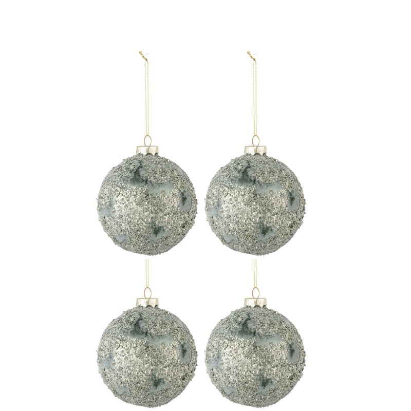 Scatola di 4 ornamenti natalizi in vetro grigio 10,5x10,5x12 cm