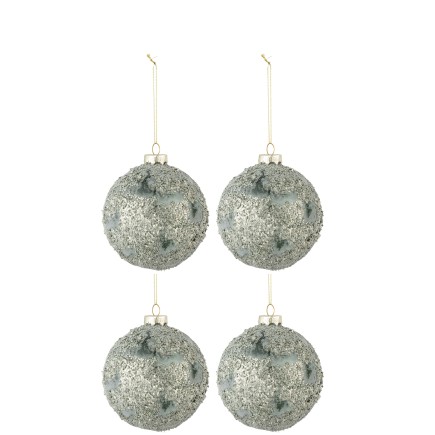 Boite de 4 boules de Noël en verre gris 10.5x10.5x12 cm