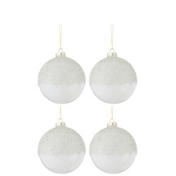 Scatola di 4 palline di Natale in vetro bianco 10x10x12 cm