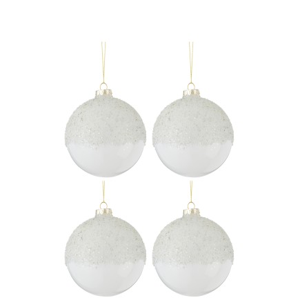 Scatola di 4 palline di Natale in vetro bianco 10x10x12 cm
