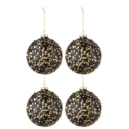 Boite de 4 boules de Noël en verre noir 11x11x13 cm