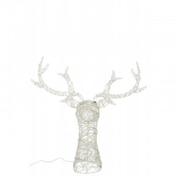 Tête de renne murale avec led en métal blanc 37x62x78 cm