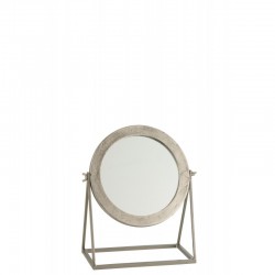 Espejo redondo con base de metal plateado de 15x30x34cm