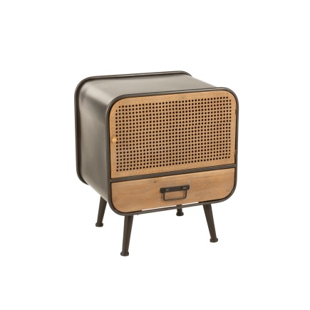 Mueble auxiliar de 1 cajón de metal y madera beige de 50x39x60 cm.