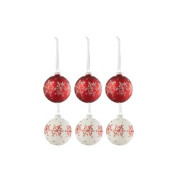 Boite de 6 boules de Noël en verre blanc - rouge 8x8x8 cm