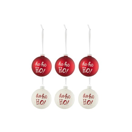 Caja de 6 bolas de Navidad de vidrio blanco - rojo 8x8x8 cm