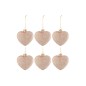 Caja de 6 corazones de vidrio rosa de 9.5x4.5x9.5 cm