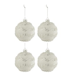 Boite de 4 boules de Noël en verre blanc 10x10x10 cm