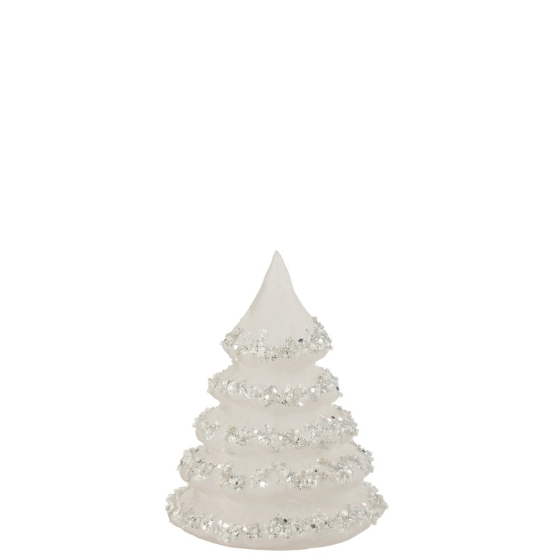 Albero di Natale decorativo con linee brillantinate in vetro bianco 11x15cm